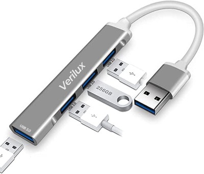 Verilux USB Hub 3.0 for PC, 4-Port High Speed USB Hub with Aluminium Shell USB Port Hub 3.0 Compatible for PC, MacBook, Mac Pro, Mac Mini, iMac USB Hub(Grey)