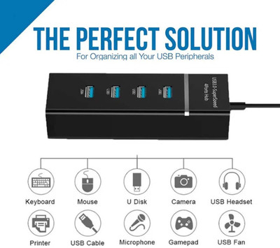 ANY KART Compact & Lightweight 4 Port 3.0 USB Hub | Upto 5 Gbps High Speed & Stable Transfer |Designed to Support Multiple USB Devices USB Hub(Black)