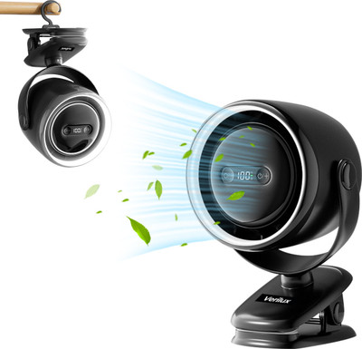 SUPVOX USB Rechargeable Clip On Desk Fan 360 Degree Rotatable with Dimmable Night Light USB Rechargeable Clip On Desk Fan with Night Light Function Rechargeable Fan(Black)