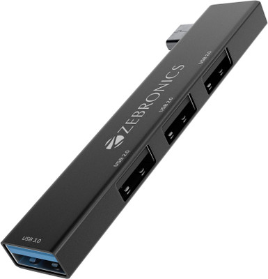 ZEBRONICS 4 in 1 Type-C to USB Hub, USB 3.0, 4 USB Ports, Speeds Upto 5 Gbps Zeb-TA210U USB Hub(Grey)