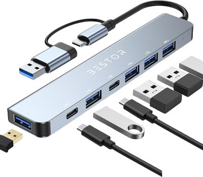 Bestor 7-in-1 USB-C Hub with USB-A converter,1x USB 3.0,4xUSB 2.0,USB-C,60W PD Charging Ports USB Hub(Grey)