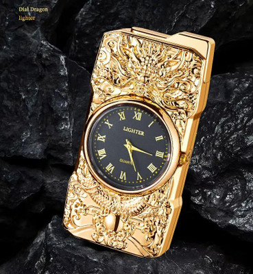 AirMount Clock Dragon Double Flame Lighter Red Flame Butane Refillable Lighter Steel Gas Lighter(Gold, Pack of 1)