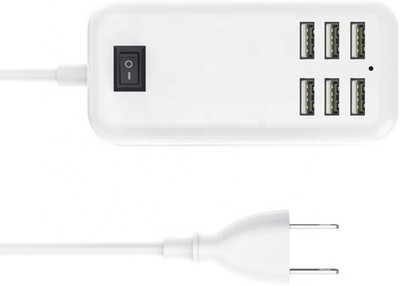 Explorer Fast Charger 20w Adapter 6 USB Port With 1.5m Wire for All 5V Input Devices USB Desktop Charger with Power Button, iPad , iPhone, USB Cable(White)