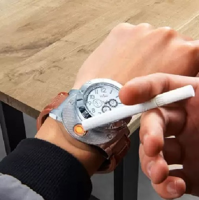 ASTOUND Electronic Lighter Quartz Watch USB Rechargeable WWL-18 Cigarette Lighter(Black)