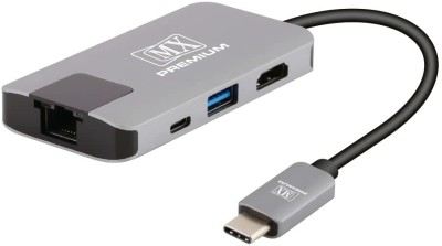 MX 4 in 1 Type C USB Hub with HDMI/USB3.0 /RJ45 /Type-C Charging Port Adapter P 5110-HUCE USB Cable(Grey)