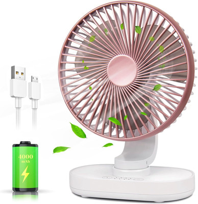 CITRODA (RECHARGEABLE TABLE FAN),4000MAH,3 FAN BLADES,SWING FAN,HIGH SPEED FAN Portable table fan ,Camping Traveling Kitchen Office Outdoor Rechargeable Fan(Swing fan Gold)