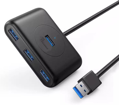 R3 GERMAN High Speed 4 Port 3.0 USB hub for Computer Laptop Tablet Phones Printers Scanner USB 3.0 Hub 4 Ports High Speed Data Transfer USB Hub for Home Office Use Cyber USB Hub(Black)