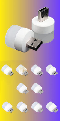 BZILO USB MINI BULB LIGHT WITH CONNECT ALL MOBILE WALL CHARGER PACK 12 FL23 PACK OF 12 USB LED Light Plug in Night Light Bulb_M23 Laptop Accessory(Multicolor)