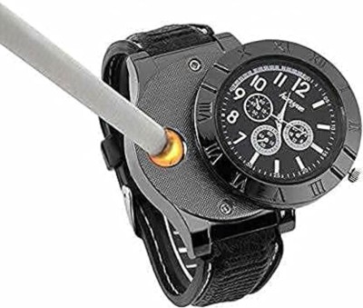 ASTOUND Electronic Lighter Quartz Watch USB Rechargeable Windproof-b WWL-37 Cigarette Lighter(Black)