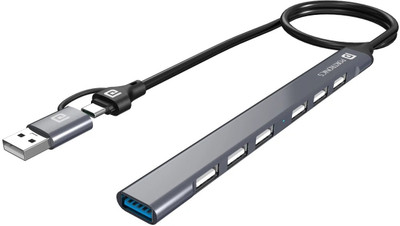 Portronics MPORT 7 WITH 6 USB 2.0 & 1 USB 3.0 WITH DURABLE TYPE C AND USB A DOUBLE HEADS POR 1792 USB Hub(Grey)