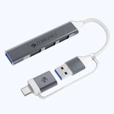 ZEBRONICS ZEB-TA200UC 2-in-1 connector (USB / Type-C) USB 3.0 : 1 Port, USB 2.0 : 3 Port ZEB-TA200UC - 4-in-1 USB/Type C Multiport Adapter USB Hub