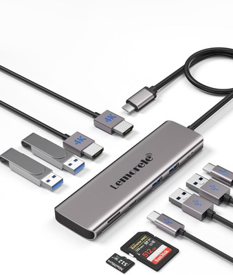 Lemorele 10 in 1 USB C Housing Adapter with Dual HDMI 4K for PC Laptop MacBook HP Dell TC91 USB Hub(Grey)