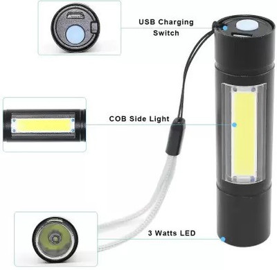 GLOWISH USB SUPER FAST CHARGING HIGH POWER OUTDOOR POCKET LED TORCH MINI PORTABLE LED TORCH+EMERGENCY LIGHT Led Light(Black)