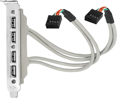 BhalTech 4 Ports USB 2.0 Header Port Slot Plate Adapter Panel Cable Female Screw to Motherboard 9pin Header Back PCI Rear Panel Bracket for Desktop Computer Expansion Card(Silver&Gray)
