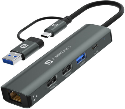 Portronics Mport Edge,5 Ports Superfast Dual USB Hub, High-Speed Connectivity for Laptops POR-2931 USB Hub(Grey)