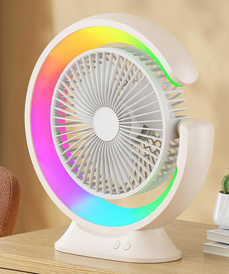 Sasimo Rechargeable 2400mAh Colorful desktop small fan portable Table fan Rainbow light Cooling Mini Table Fan Portable_2025 USB Fan(Rainbow White)