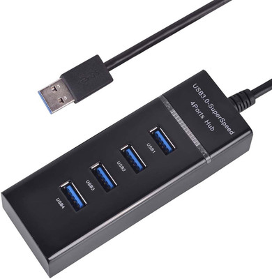 Wanzhow Portable Mini USB Expander 4 Port USB 3.0 Hub High-Speed Multiport Slim USB Hub Cable Adapter and LED Indicator USB Hub(Black)