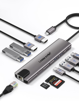 Lemorele USB C Dual HDMI Docking Station 11 in 1 Dual Hub Suitable for Laptop & Monitor TC65L HDMI Connector(Silver Grey)