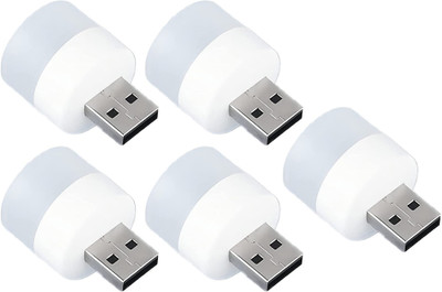 Augen Plug in LED Night Light Mini USB LED Light Portable (Pack of 5) Car Bulb, Indoor, Outdoor, Reading, Sleeping Led Light(White)