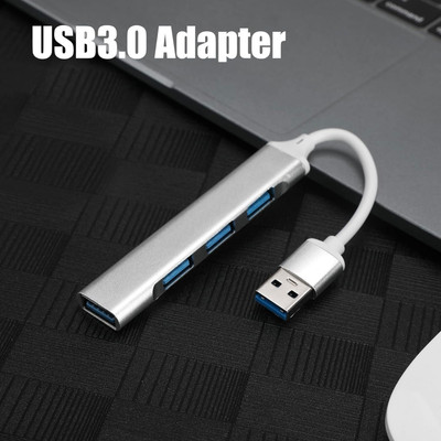 TERABYTE 4-in-1 USB Hub – Portable USB to 4 USB Ports Adapter USB 3.0 Hub Compatible with PC, Tablet, Laptop & More High-Speed Data Transfer USB Hub(Silver)