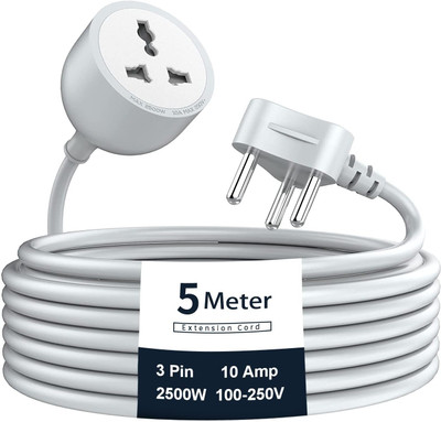 MXSOLD Extension Board with Heavy Duty Long Wire Cord & 10A 2500W Power Strip Cable 1  Socket Extension Boards(White, 5 m)