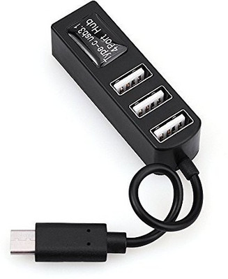 LipiWorld Type-C To 4-Port USB 3.0 Hub USB 3.1 Adapter For PC Macbook (Black) USB Hub(Black)