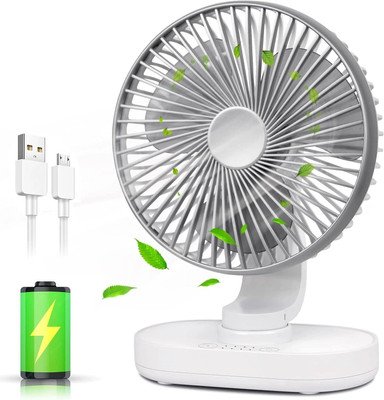 Solisca Desk Fan Oscillating Table Fan,Rechargeable Fan Micro/Type C Input Quiet Fan Mini Portable 3 Speed mode Build-in Battery Rechargeable-cooling blade USB Fan(Silver)
