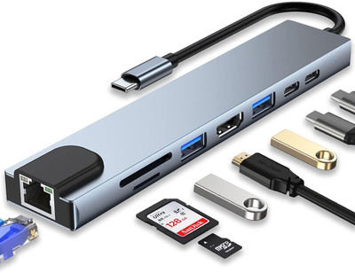 Foxne Point USB C HUB, 8 in 1 USB C Adapter with 4K HDMI, USB C Port, USB 3.0, RJ45 Ethernet USB C HUB, 8 in 1 USB C Adapter with 4K HDMI, USB C Port, USB 3.0, RJ45 Ethernet USB Hub(Grey)