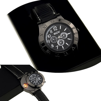 RGV Lighter Watch Premium Look Rechargeable USB Charging Cigarette Lighter Watch Pocket Lighter(BLACK)