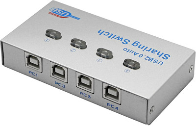 VOOCME Splitter,USB Printer Sharing Switch4 Ports,4 PCs Share 1 USB Device, High Speed Sharing Switcher Printer Scanner External USB Hub(Grey)