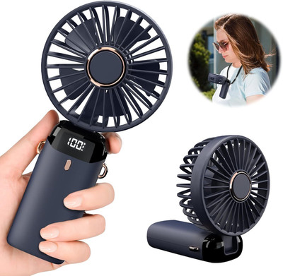 DIGITRENDS Mini Portable Fan,Powerful Hand Fan 1800 mah 5 Speed Fan for Indoor,Outdoor Mini fan with display Rechargeable Fan(Blue)
