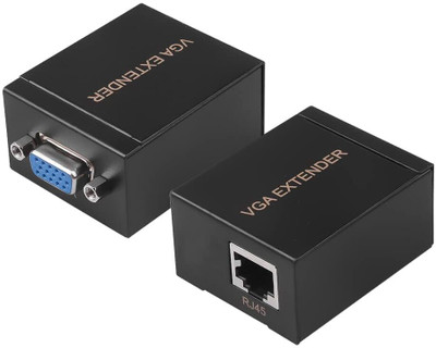 VOOCME VGA Extender 60m, VGA Signal Extender Repeater Adapter Over RJ45 Cat Cat6 Cable (1 Transmitter + 1 Receiver) (1G-60M VGA Extender) VGA Signal Extender Laptop Accessory(Black)