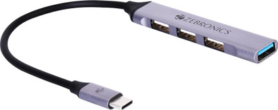 ZEBRONICS TA200U Type C to USB 3.0 4 Port hub with Hi Speed Data Transfer Zeb-TA200U Laptop Accessory(Grey)