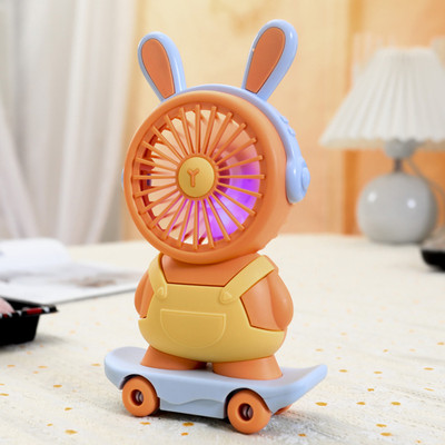 Spiaty Cute Cartoon Skateboard Rabbit Rechargeable Handheld Mini USB Fan UFAN009 USB Fan(Orange1)