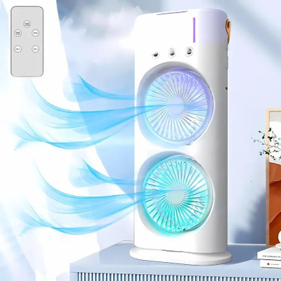 PlayPulse Portable Dual Fan with Water Spray | Rechargeable Table Fan with Light Mini Double Head Fan with Mist & Light | USB Rechargeable Personal Cooler Rechargeable Fan(White)