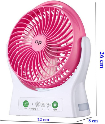 Dp 7605 (RECHARGEABLE PORTABLE USB FAN) 4000mAh Rechargeable Battery USB Fan(Pink)