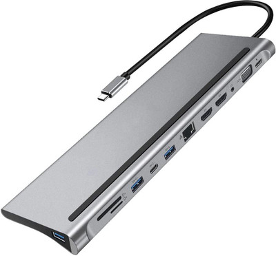 RuhZa 12 in 1 USB C Hub, USB C Docking Station USB C Hub Multiport Adapter Compatible with Laptop USB Cable(Grey)