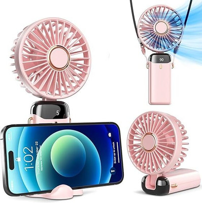 DIGITRENDS Powerful Hand Fan 1800 mah 5 Speed Fan for Indoor,Outdoor Mini fan with display Mini fan with display Rechargeable Fan(Pink)