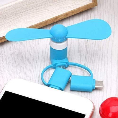TECHGEAR 3 in 1 OTG Mini Portable Mobile Fan for Android and iPhone, Type c- USB Fan(Blue)