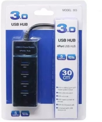 NKPR Portable Mini USB HUB 4 Port SuperSpeed 3.0 Led Indication For Laptop, PC_NK94 USB HUB 4 PORT_NK94 USB Hub(Black)