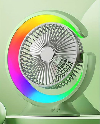 Ozoy Rechargeable 2400mAh Colorful desktop small fan,portable Table fan Rainbow-light Cooling Mini Portable Table Fan-2025 USB Fan(Rainbow-Green)