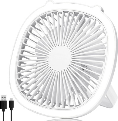 lukzer 1Pc Mini Portable Fan with LED Light & Hanging Belt USB Rechargeable Multi-Function Desk Ceiling Fan for Travel, Bedroom, Table, Home (19x19x7cm) USB Fan(White)