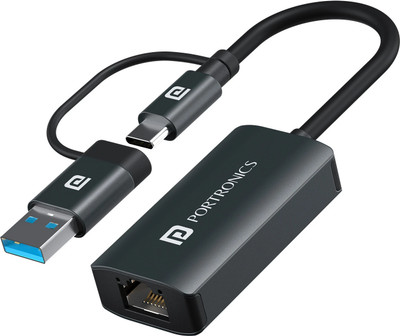 Portronics Mport X1 Type C Gigatbit Ethernet Hub with RJ45 Ethernet Port 1000 MBPS Internet Speed, 50cm Cable USB Hub(Grey)