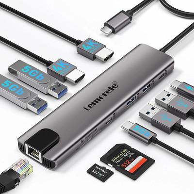 Lemorele USB C Dual HDMI Docking Station 11 in 1 Dual Hub Suitable for Laptop & Monitor TC65L HDMI Connector(Silver Grey)