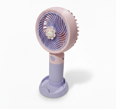 Arunya Gifts Cartoon Mini Handheld Fan Mini Portable USB Rechargeable Hand Fan With Stand Rechargeable Fan(Pink, Blue)