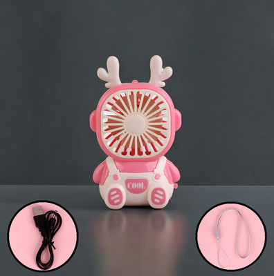 Spiaty Cute Cartoon Deer Rechargeable Handheld Mini USB Fan UFAN002 USB Fan(Pink)