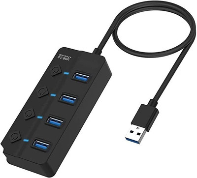meshiv mantra 4 Port USB 3.0 HUB Extension High Speed with On/Off Switch for Laptop PC Desktop BDOL-USB-HUB-002 USB Hub(Black)