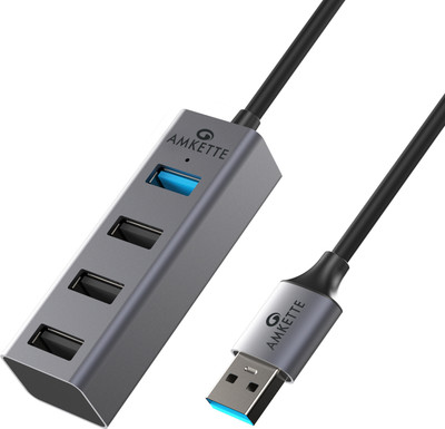 AMKETTE 4 Port Hybrid Hub 1 USB 3.0 Superspeed Port,3 USB 2.0 Port USB Hub(Black)