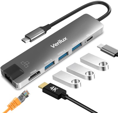 Verilux 6 In 1 Usb C Hub Ethernet Port Pd 87w Type C Hub Usb To Hdmi Adapter Usb Hub 3.0 6 in 1 USB C Hub,Type C Hub with 4K HDMI Output USB Hub(Silver)