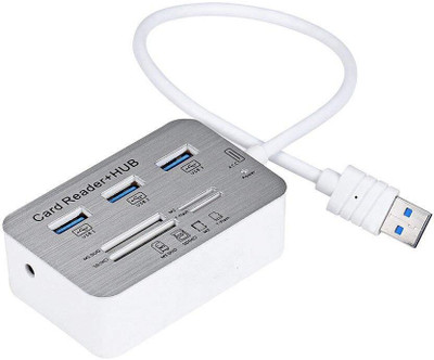 A1 Galaxy 7 in 1 USB 3.0 3.1 and 3 Ports USB Hub Combo MS/ M2/ SD/TF Card Reader Adapters for MacBook/Pc/Laptop(USB3.0 Card Reader and 3 Ports USB Hub) USB Hub(White)